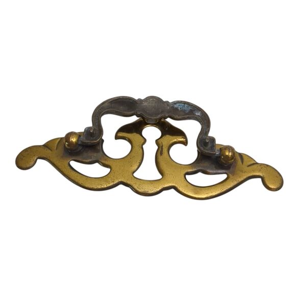 Vintage Brass Batwing Chippendale Keyhole Drawer Handles Pulls 3" - Picture 2 of 3